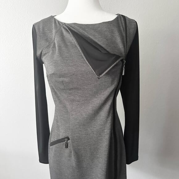 Laundry‎ by Shelli Segal Long Sleeve Moto Mini Dress Women's Size 6 gray black - Picture 4 of 14